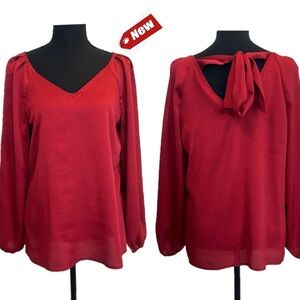 Nine West Bordeaux red satin effect back tie blouse Sz S NWT